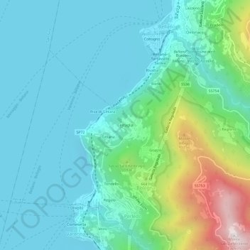 Topografisk kort Cestaglia, højde, terræn