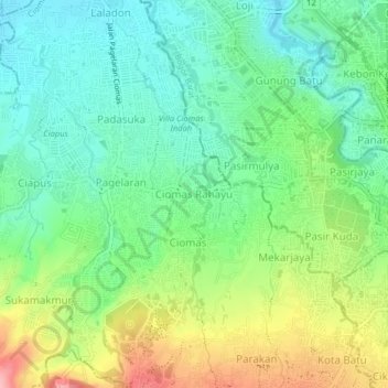 Topografisk kort Ciomas Rahayu, højde, terræn