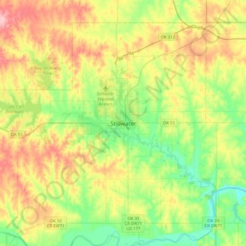 Topografisk kort Stillwater, højde, terræn