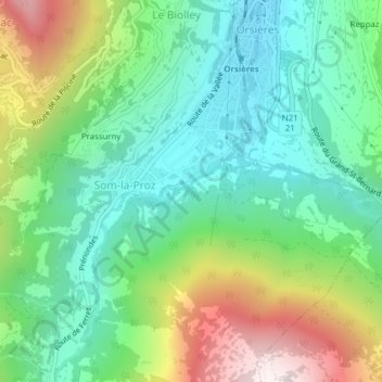 Topografisk kort Vérons, højde, terræn