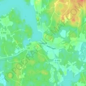 Topografisk kort Urshult, højde, terræn