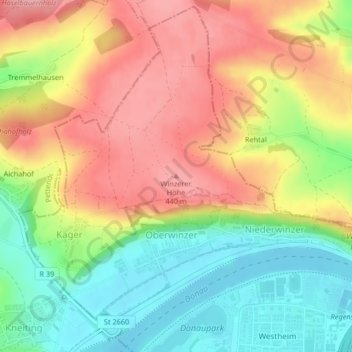 Topografisk kort Winzerer Höhe, højde, terræn