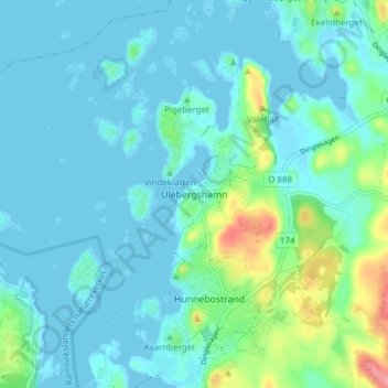 Topografisk kort Ulebergshamn, højde, terræn