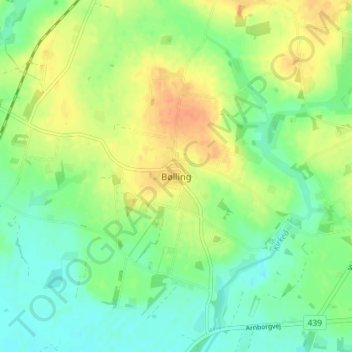 Topografisk kort Bølling, højde, terræn