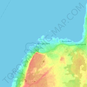Topografisk kort Borgholm, højde, terræn