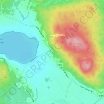Topografisk kort Gjesåsen, højde, terræn