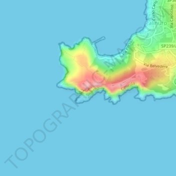 Topografisk kort Faro di Capo Palinuro, højde, terræn