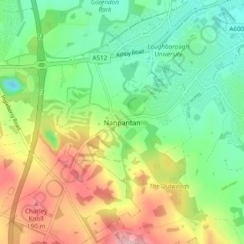 Topografisk kort Nanpantan, højde, terræn