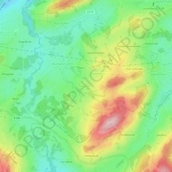 Topografisk kort Hopfen, højde, terræn
