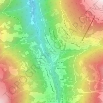 Topografisk kort Vissoie, højde, terræn