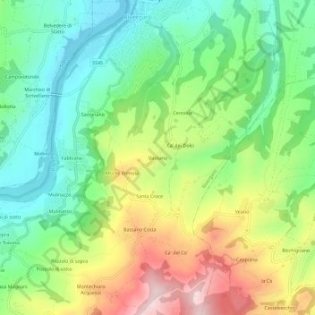 Topografisk kort Bassano, højde, terræn
