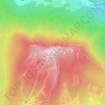 Topografisk kort Monte Verena, højde, terræn