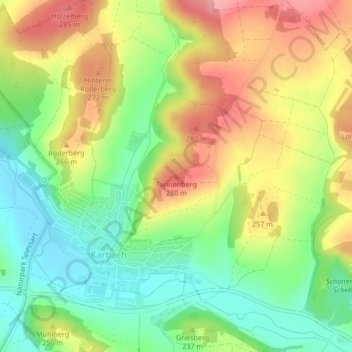 Topografisk kort Tannenberg, højde, terræn