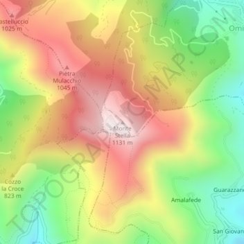 Topografisk kort Sessa Cilento, højde, terræn