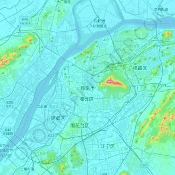 Topografisk kort Nanjing, højde, terræn