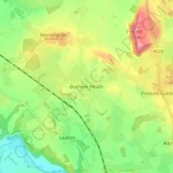 Topografisk kort Bomere Heath, højde, terræn