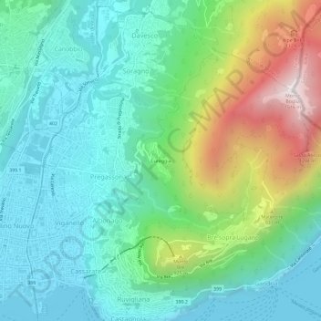 Topografisk kort Cureggia, højde, terræn