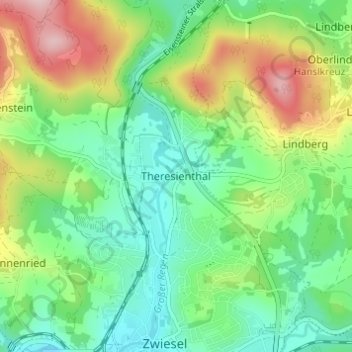 Topografisk kort Theresienthal, højde, terræn