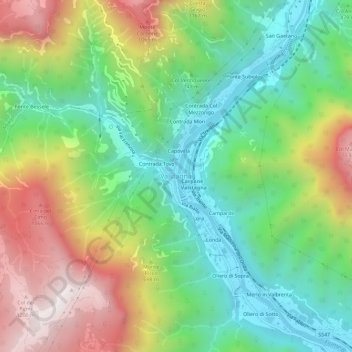 Topografisk kort Valstagna, højde, terræn