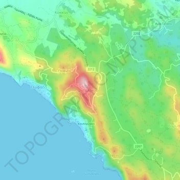 Topografisk kort Pelekas, højde, terræn