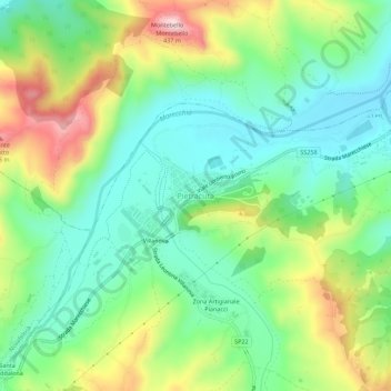 Topografisk kort Pietracuta, højde, terræn