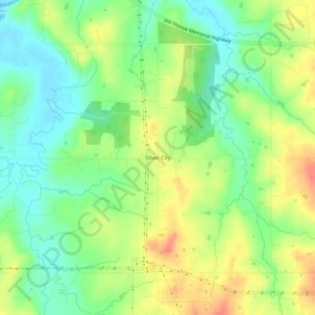Topografisk kort Silver City, højde, terræn