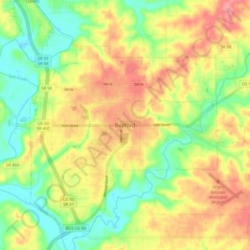 Topografisk kort Bedford, højde, terræn