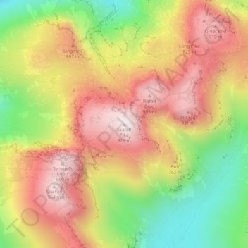 Topografisk kort Scafell Pike, højde, terræn