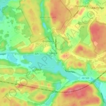 Topografisk kort Vårsta, højde, terræn