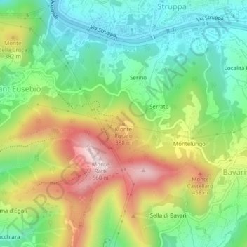 Topografisk kort Monte Rosato, højde, terræn
