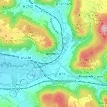 Topografisk kort Hohenstadt, højde, terræn