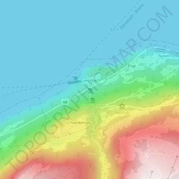 Topografisk kort Giessbachfälle, højde, terræn