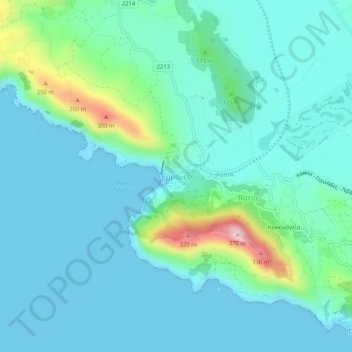 Topografisk kort Ermones, højde, terræn