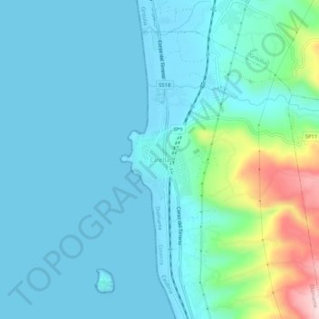 Topografisk kort Cirella, højde, terræn