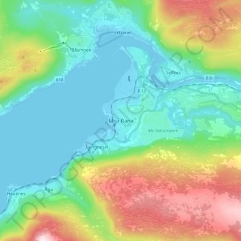 Topografisk kort Mo i Rana, højde, terræn