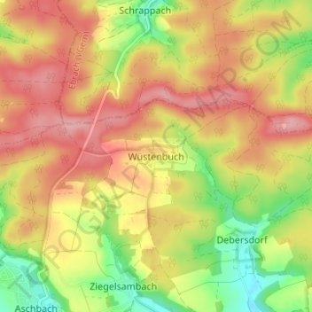 Topografisk kort Wüstenbuch, højde, terræn