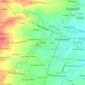 Topografisk kort Asrama, højde, terræn