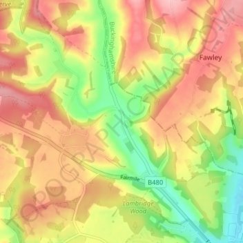 Topografisk kort Middle Assendon, højde, terræn