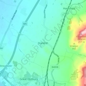 Topografisk kort Standish, højde, terræn