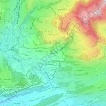 Topografisk kort Bebikon, højde, terræn