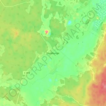 Topografisk kort Huddunge, højde, terræn