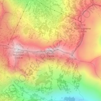 Topografisk kort Devil's Castle, højde, terræn