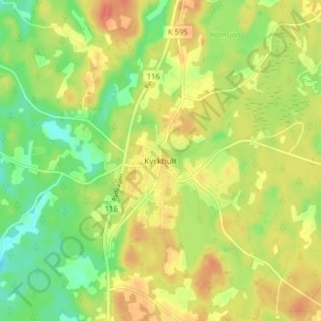 Topografisk kort Kyrkhult, højde, terræn
