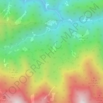 Topografisk kort Cueste dai Menaus, højde, terræn