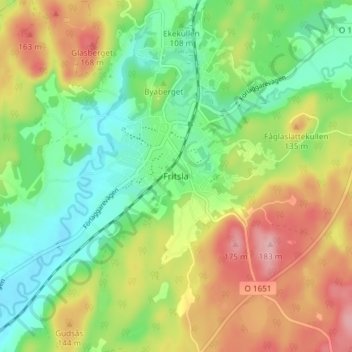 Topografisk kort Fritsla, højde, terræn