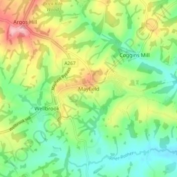 Topografisk kort Mayfield, højde, terræn