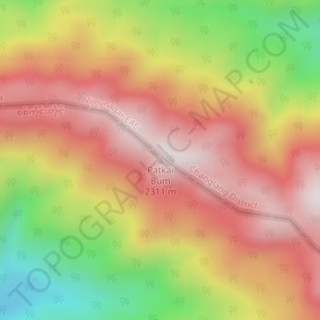 Topografisk kort Patkai Bum, højde, terræn