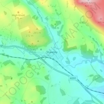 Topografisk kort Staveley, højde, terræn
