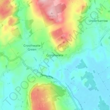 Topografisk kort Crosthwaite, højde, terræn
