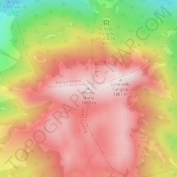 Topografisk kort Monte Nuria, højde, terræn